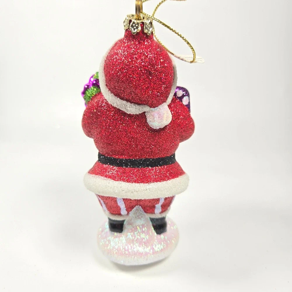 Nice Blown Glass Christmas Ornament Santa‎ Glitter Sparkle Bejeweled Costco